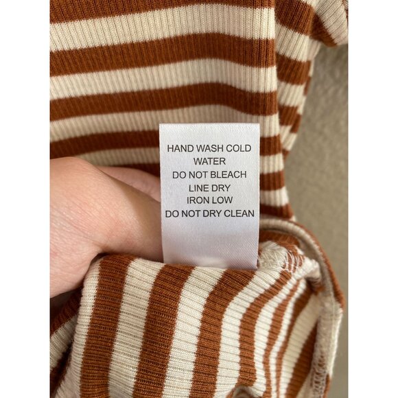 Carly Jean Los Angeles Womens Striped Short Sleeve Bodysuit L Brown Cotton - Picture 5 of 8